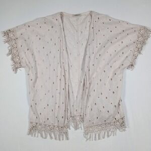 Valentina Naldi 100% Cotton Eyelet Open Cardigan Fringe Cream Ivory One Size